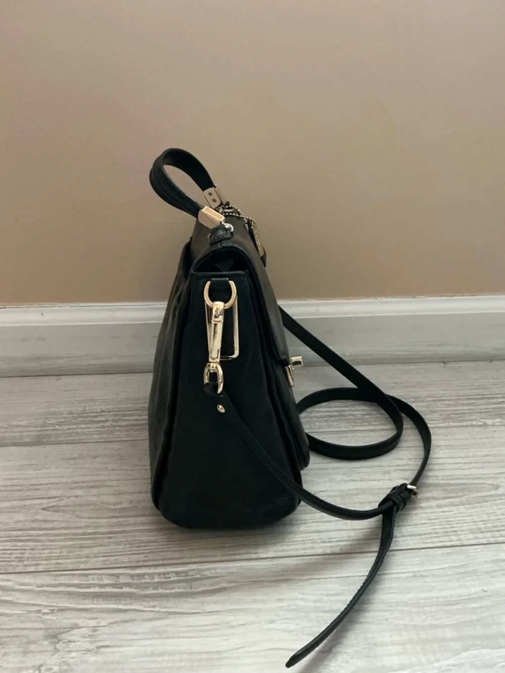 Coach Black Leather Satchel with Gold Hardware - Picture 3 of 9